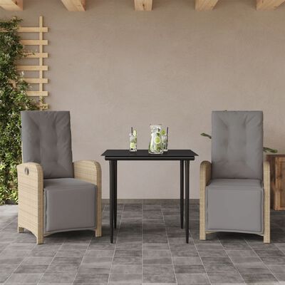 vidaXL Bistrogrupp med dynor 3 delar beige konstrotting