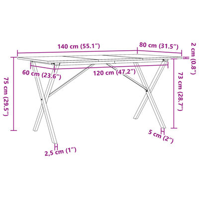 vidaXL Matbord X-ram 140x80x75 cm massiv furu och gjutjärn