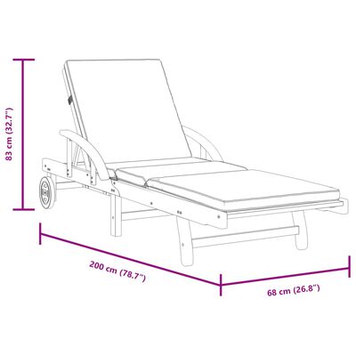 vidaXL Solstolar 2 st med kuddar 200x68x83 cm massivt akaciaträ