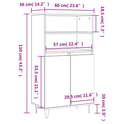 vidaXL Förvaringsskåp brun ek 60x36x110 cm konstruerat trä