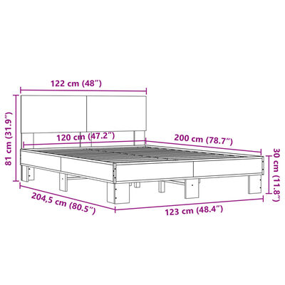 vidaXL Sängram brun ek 120x200 cm konstruerat trä och metall