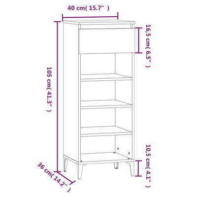 vidaXL Skohylla sonoma-ek 40x36x105 cm konstruerat trä