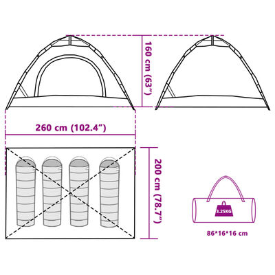 vidaXL Campingtält 4 personer blå snabbrest