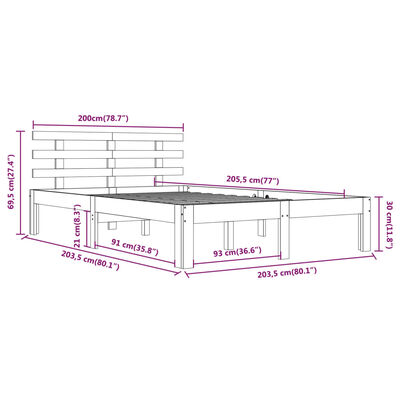 vidaXL Sängram vit massivt trä 200x200 cm