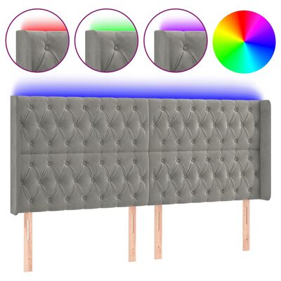 vidaXL Sänggavel LED ljusgrå 203x16x118/128 cm sammet