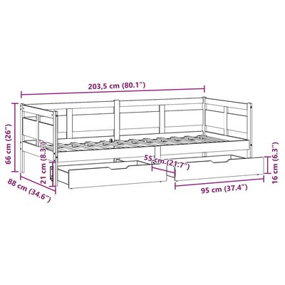 vidaXL Dagbädd med lådor 80x200 cm massiv furu