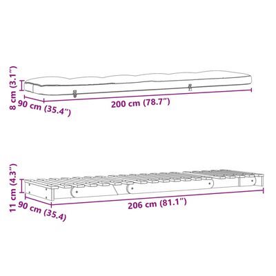 vidaXL Futonbäddsoffa med madrass vit 90x206x11 cm massiv furu