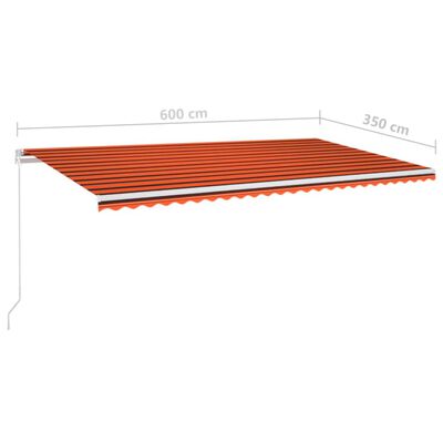 vidaXL Markis med LED manuellt infällbar 600x350 cm orange och brun