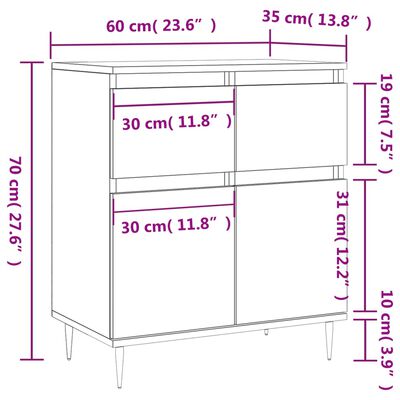 vidaXL Byrå brun ek 60x35x70 cm konstruerat trä