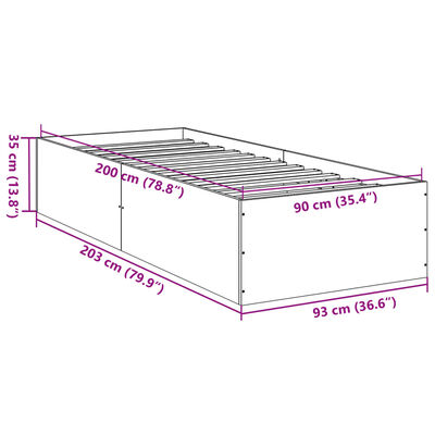 vidaXL Sängram rökfärgad ek 90x200 cm konstruerad trä