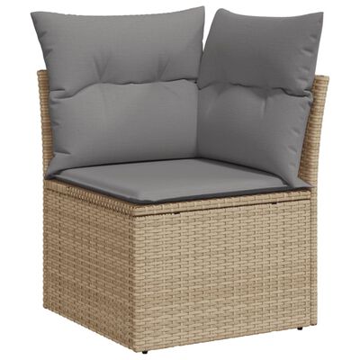 vidaXL Loungegrupp för trädgården m. dynor 11 delar beige konstrotting