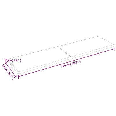 vidaXL Bordsskiva mörkbrun 200x50x(2-4) cm behandlad massiv ek