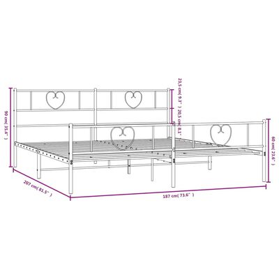 vidaXL Sängram utan madrass med fotgavel metall svart 180x200 cm