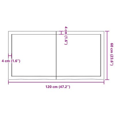 vidaXL Bänkskiva badrum mörkbrun 120x60x(2-4) cm behandlat massivt trä