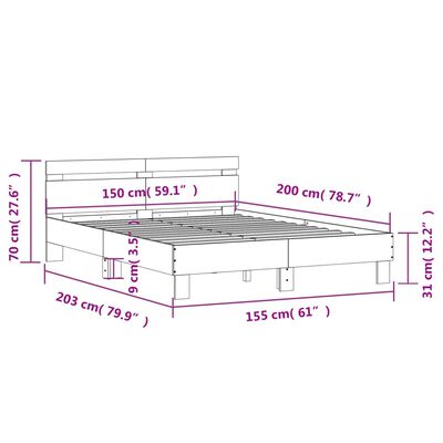 vidaXL Sängram med huvudgavel rökfärgad ek 150x200 cm konstruerat trä