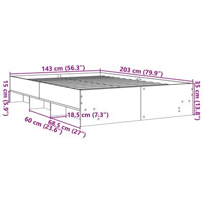 vidaXL Sängram utan madrass brun ek 140x200 cm konstruerad trä