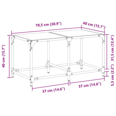 vidaXL Soffbord med transparent glasskiva 78,5x40x40 cm stål