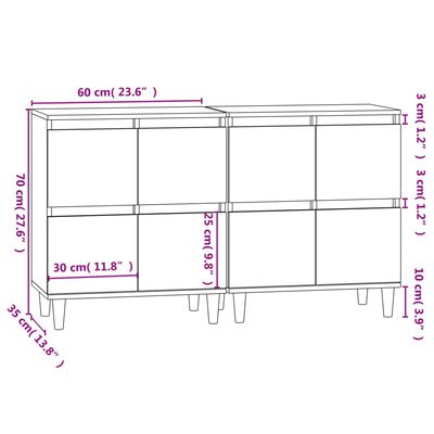 vidaXL Skänk 2 st sonoma ek 60x35x70 cm konstruerat trä