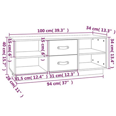 vidaXL Tv-bänk vit 100x34x40 cm massiv furu