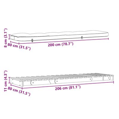 vidaXL Futonbäddsoffa med madrass vit 80x206x11 cm massiv furu