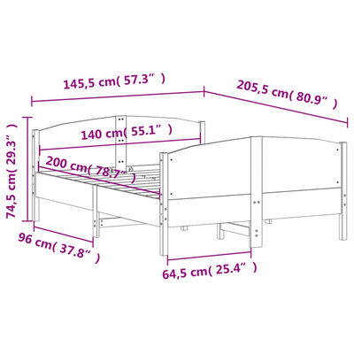 vidaXL Sängram utan madrass 140x200 cm massiv furu