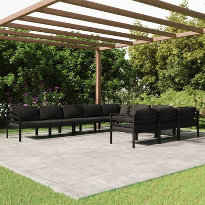 vidaXL Loungegrupp för trädgården 10 delar m. dynor aluminium antracit