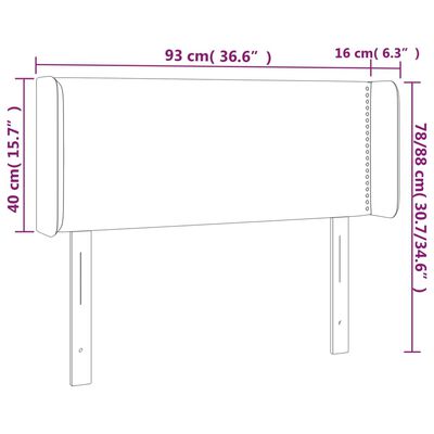 vidaXL Sänggavel LED ljusgrå 93x16x78/88 cm tyg