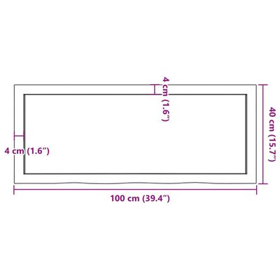 vidaXL Bänkskiva badrum mörkbrun 100x40x(2-6) cm behandlat massivt trä