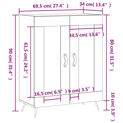 vidaXL Skåp svart 69,5x34x90 cm konstruerat trä