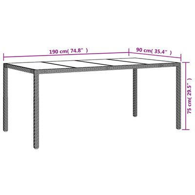 vidaXL Trädgårdsbord vit 190x90x75 cm härdat glas och konstrotting