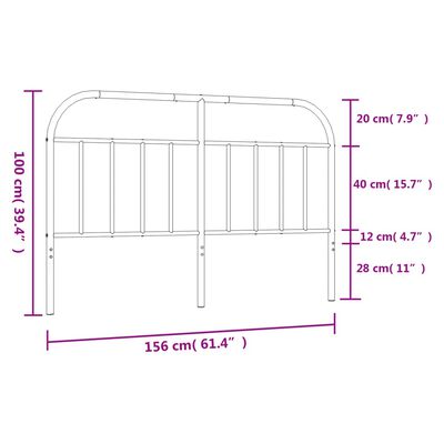 vidaXL Huvudgavel metall vit 150 cm