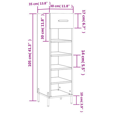 vidaXL Skohylla vit 30x35x105 cm konstruerat trä