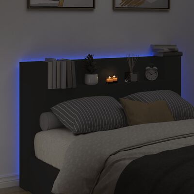 vidaXL Sänggavel med LED svart 160x16,5x103,5 cm