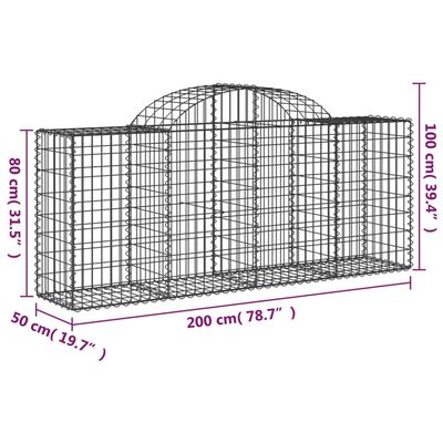 vidaXL Gabioner bågformade 12 st 200x50x80/100 cm galvaniserat järn