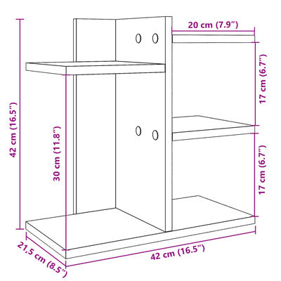 vidaXL Skrivbordshyllor rökfärgad ek 42x21,5x42 cm konstruerat trä