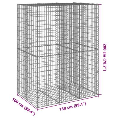 vidaXL Gabionkorg med skydd 150x100x200 cm galvaniserat järn