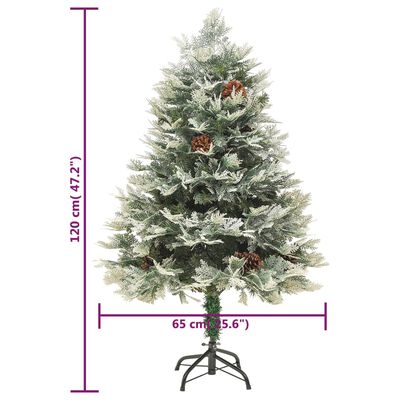 vidaXL Belyst julgran med kottar grön 120 cm PVC&PE