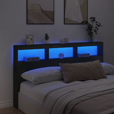 vidaXL Sänggavel med LED svart 180x17x102 cm