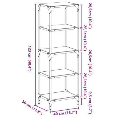 vidaXL Förvaringsställ med transparent glasskiva 40x30x123 cm stål