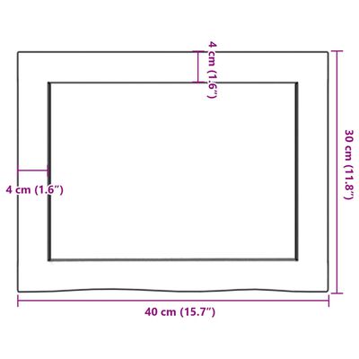 vidaXL Bänkskiva badrum mörkbrun 40x30x(2-4) cm behandlat massivt trä