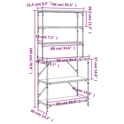 vidaXL Kökshylla 6 hyllplan brun ek 90x40x180 cm konstruerat trä