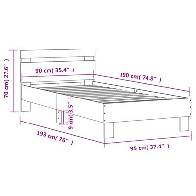 vidaXL Sängram utan madrass med huvudgavel sonoma-ek 90x190 cm