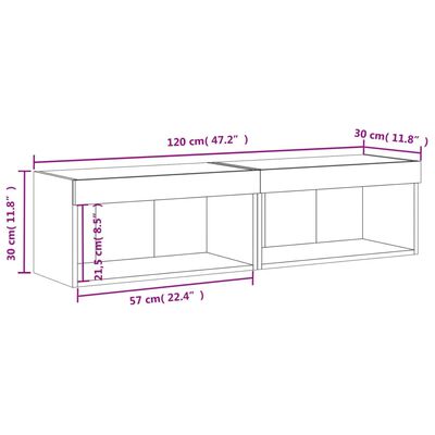 vidaXL Tv-bänk med LED-belysning 2 st brun ek 60x30x30 cm