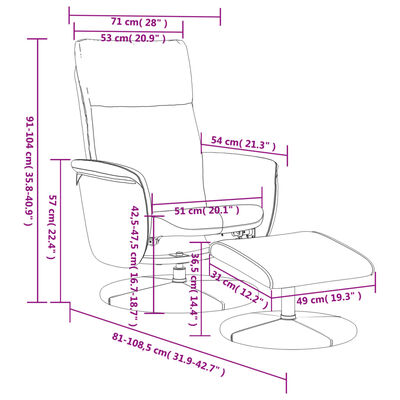 vidaXL Reclinerfåtölj med fotpall grå konstläder