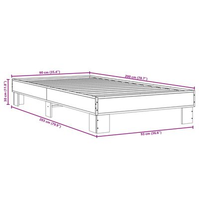 vidaXL Sängram rökfärgad ek 90x200 cm konstruerat trä och metall