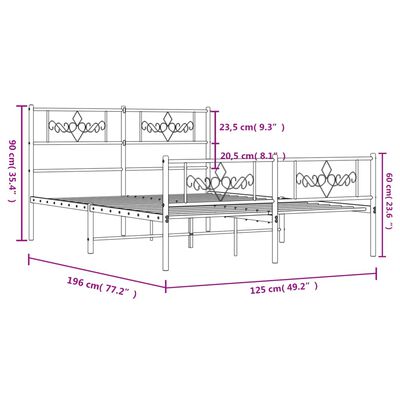 vidaXL Sängram med huvudgavel och fotgavel vit metall 120x190 cm