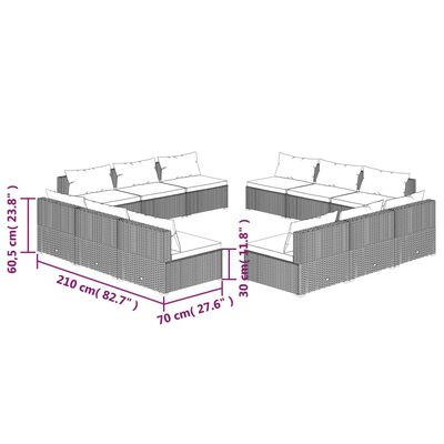 vidaXL Loungegrupp med dynor 12 delar konstrotting brun