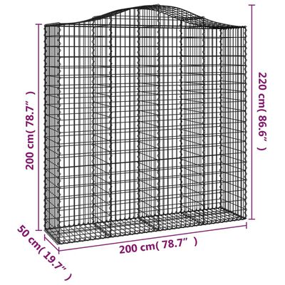 vidaXL Gabioner bågformade 2 st 200x50x200/220 cm galvaniserat järn