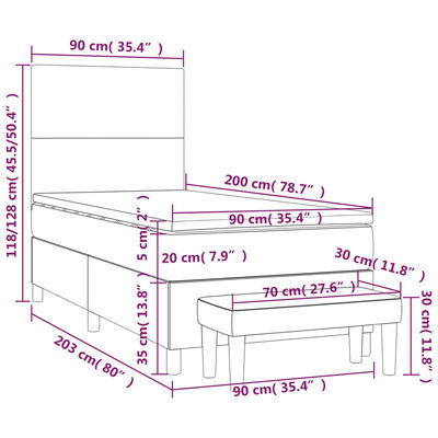 vidaXL Ramsäng med madrass grå 90x200 cm konstläder