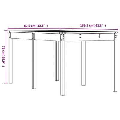 vidaXL Trädgårdsbord 159,5x82,5x76 cm massiv furu